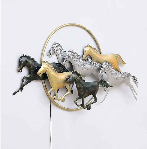 7 running horse in ring wall art with led